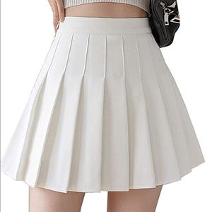 Women High Waisted Plain Pleated Tennis School Skirt